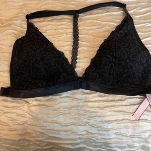 NWT Victoria's Secret Black Lace Racerback Bralette Size L